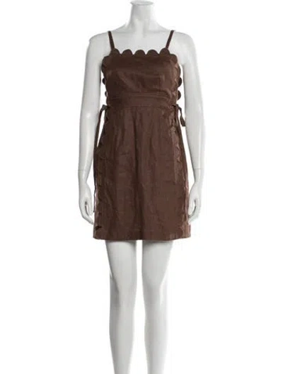 Pre-owned Oroton Linen Mini Dress In Brown