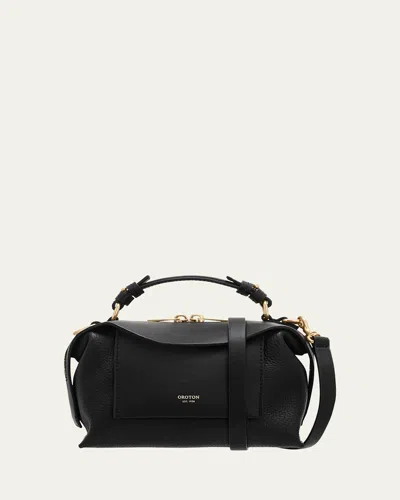 Oroton Mica Mini Zip Leather Crossbody Bag In Black