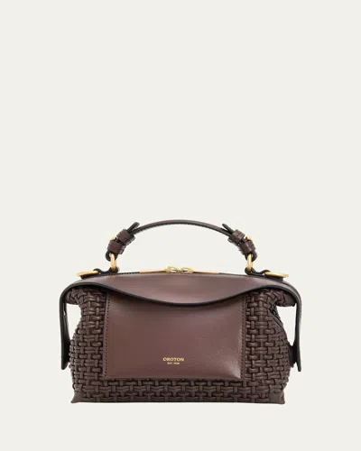 Oroton Mica Workmanship Leather Bowling Bag In Brown