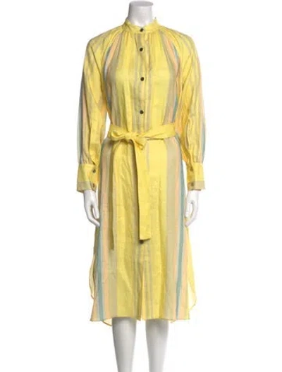 Pre-owned Oroton Mock Neck Midi Length Dress In Yellow