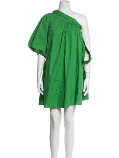 Pre-owned Oroton One-shoulder Mini Dress In Green
