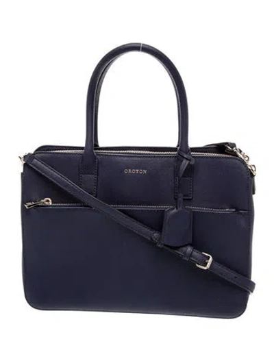 Pre-owned Oroton Saffiano Leather Top Handle Bag In Blue