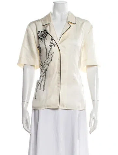 Pre-owned Oroton Silk Floral Print Button-up Top In Neutrals