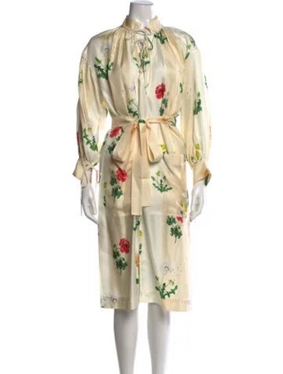 Pre-owned Oroton Silk Midi Length Dress In White