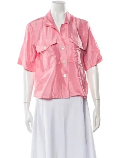 Pre-owned Oroton Silk Short Sleeve Blouse In Pink