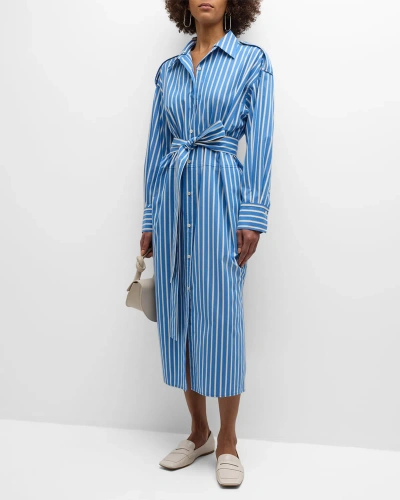 Oroton Striped Cotton Poplin Midi Shirtdress In Delft Blue