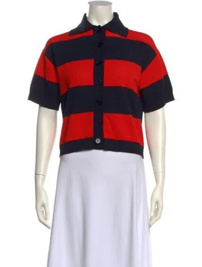 Pre-owned Oroton Striped Short Sleeve Crop Top In Multi