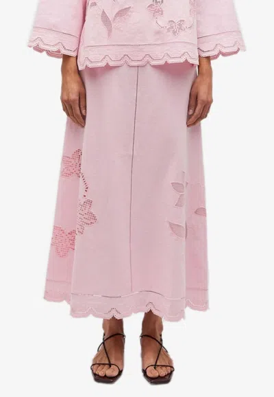 Oroton Table Cloth Lace Midi Skirt In Pink