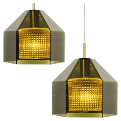 Pre-owned Orrefors 1 Of The 2 Swedish Green Tinted Glass Pendant Lamp By Fagerlund For
