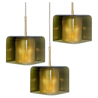 Pre-owned Orrefors 1 Of The 3 Green Glass Cube Pendants By Carl Fagerlund For , 1960s