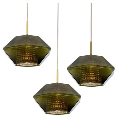 Pre-owned Orrefors 1 Of The 3 Green Glass Hexagon Pendants By Carl Fagerlund For , 1960s