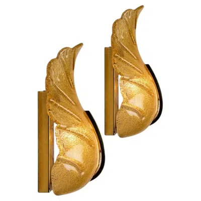 Pre-owned Orrefors 1 Of The 3 Piars Glass Leaf Wall Scones By Fagerlund For , 1960 In Brown