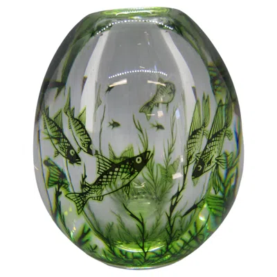 Pre-owned Orrefors 1940's  Edward Hald Graal Fish Art Glass Vase Sculpture Made In Sweden In Transparent