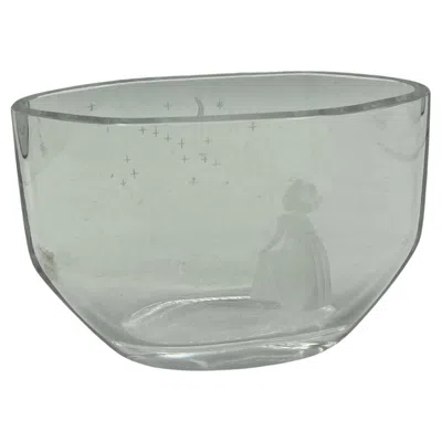 Pre-owned Orrefors 1970's Careved Glass Showing A Young Woman Watching Stars Signed  In Transparent