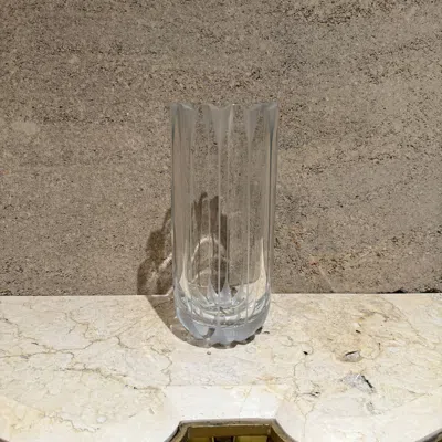 Pre-owned Orrefors 1970s Scandinavian Crystal Vase Ribbed Art Glass In Transparent