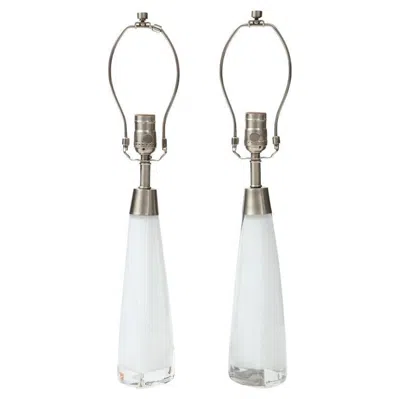 Pre-owned Orrefors 1970s Scandinavian Modern Crystal Table Lamps, Nickel Base In Transparent