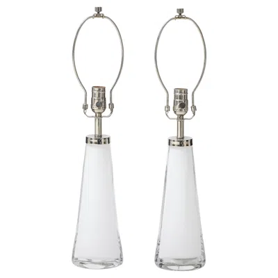 Pre-owned Orrefors 1980s Scandinavian Modern Crystal Table Lamps, White & Nickel