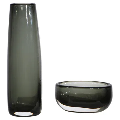 Pre-owned Orrefors 2 Pc. Nils Landberg For  Grey And Clear Sommerso Vases In Gray