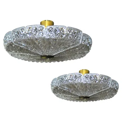 Pre-owned Orrefors A Pair Of Ceiling Lights By  In Transparent