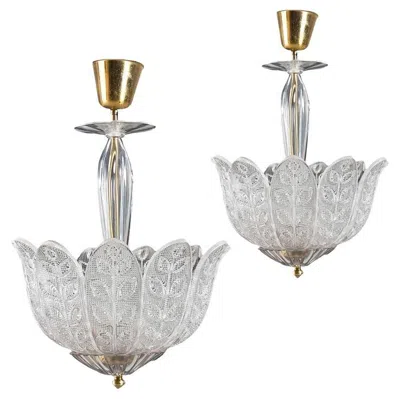 Pre-owned Orrefors A Pair Of Chandeliers By  In Transparent