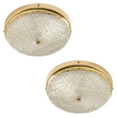 Pre-owned Orrefors A Pair Of Swedish  Glass Flush Mounts In Sand
