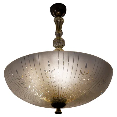Pre-owned Orrefors Art Deco Glass Pendant By , Brass And Etched Glass, 1950 In Brown