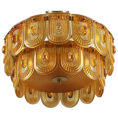 Pre-owned Orrefors Beautiful Midcentury Brass Chandelier With Orange Glasses