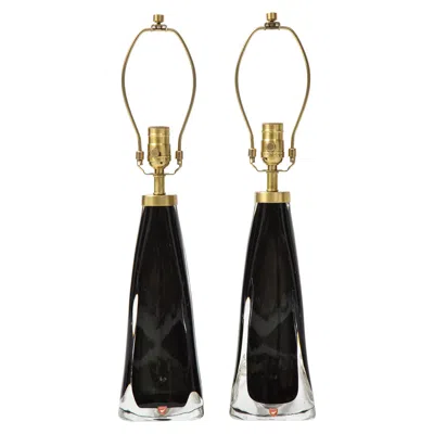 Pre-owned Orrefors Black Crystal Table Lamps By Carl Fagerlund, 1980s Design