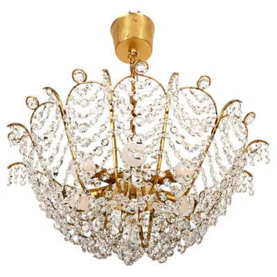 Pre-owned Orrefors Brass And Glass Chandelier By  From The 1960s In Sand