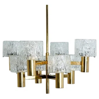 Pre-owned Orrefors Brass Chandelier By Carl Fagerlund For , 1960s In Transparent