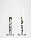Orrefors Carat Brass Medium Candlestick Pair
