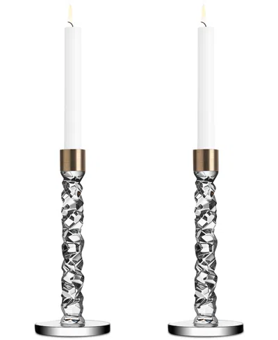 ORREFORS CARAT BRASS MEDIUM CANDLESTICK PAIR