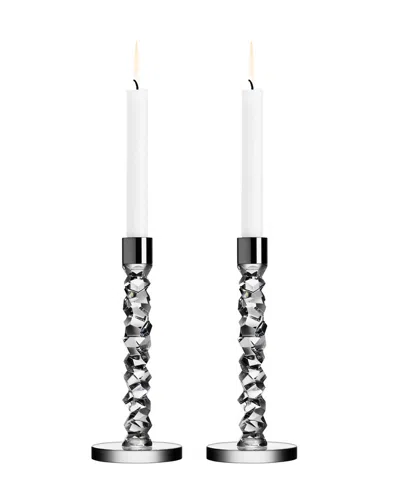 Orrefors Carat Candlestick Pair In Blue