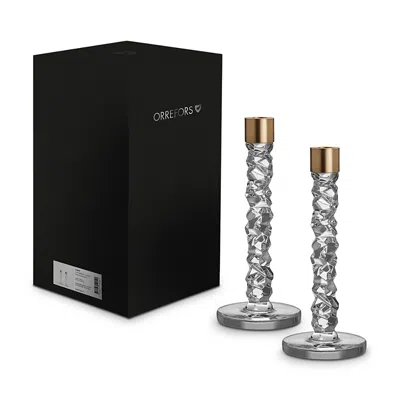 Orrefors Carat Candlesticks, Set Of 2 In Brass