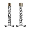 Orrefors Set Of 2 Small Carat Candlesticks In Clear/brass