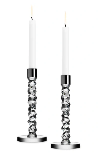 Orrefors Carat Set Of 2 Candlesticks In Clear