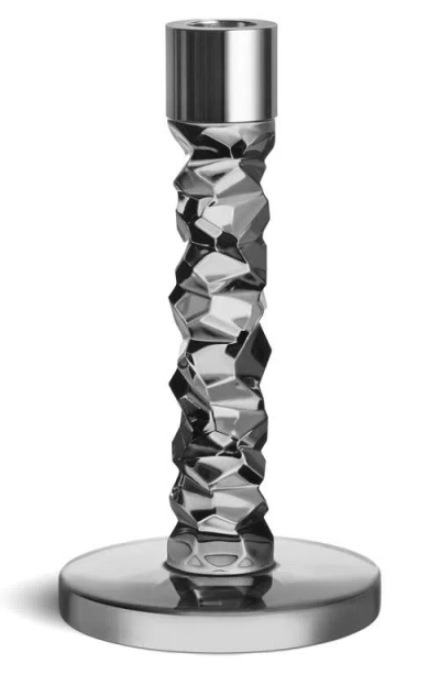 Orrefors Carat Small Crystal & Stainless Steel Candlestick In Charcoal