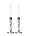 Orrefors Carat Stainless Steel Medium Candlestick Pair In Transparent