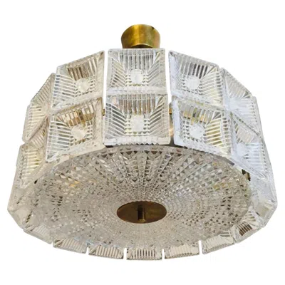 Pre-owned Orrefors Carl Fagerlund 1960s Crystal Flush Chandelier Pendant In Transparent