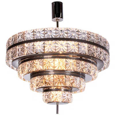 Pre-owned Orrefors Carl Fagerlund 5-tier 26" Lens Chandelier Crystal & Nickel,  Sweden 1960 In Sand