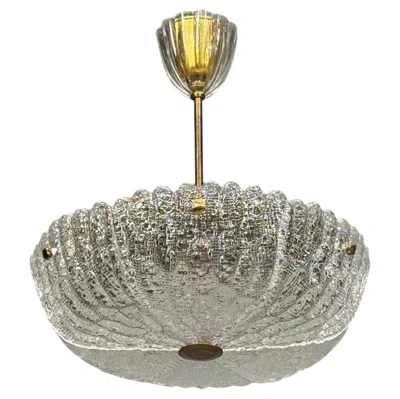 Pre-owned Orrefors Carl Fagerlund, Chandelier, Textured Glass, Brass, Sweden, 1960s In Clear