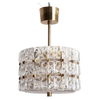 Pre-owned Orrefors Carl Fagerlund Crystal Glass And Brass Pendant Light For , Sweden, 1960 In Transparent