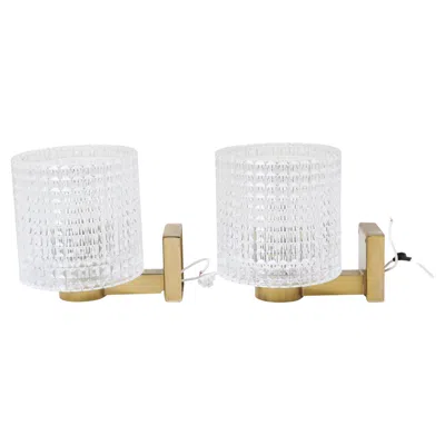 Pre-owned Orrefors Carl Fagerlund For  Brass And Glass Pair Of Sconces Sweden 1960 In Transparent