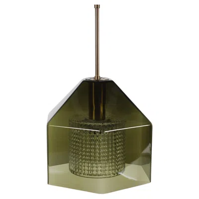 Pre-owned Orrefors Carl Fagerlund For  Pendant Of Dark Green Glass With Brass Sweden 1960s