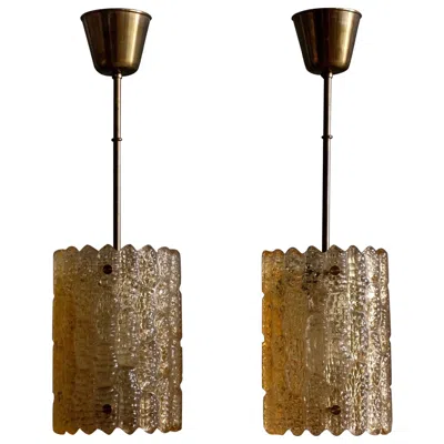 Pre-owned Orrefors Carl Fagerlund Glass And Brass Pendants By , Sweden, 1960s In Brown