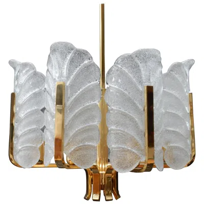 Pre-owned Orrefors Carl Fagerlund Glass Leave Brass Chandelier By  In Transparent