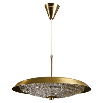 Pre-owned Orrefors Carl Fagerlund, Pendant Light, Brass, Glass, Sweden, 1950s In Brown
