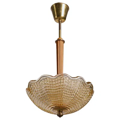 Pre-owned Orrefors Carl Fagerlund, Pendant Light, Brass, Glass, Wood, Sweden, 1950s In Brown