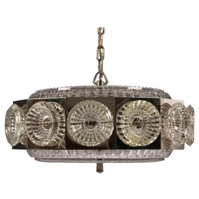 Pre-owned Orrefors Carl Fagerlund Style Metal Ceiling Pendant With Glass Flowers 1960s In Silver