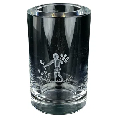 Pre-owned Orrefors Crystal Bud Vase With Etched, Sweden, 1950-60s In Black